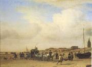 VELDE, Adriaen van de A Noble Coach Making Its Way Along the Beach at Scheveningen (mk05) oil on canvas